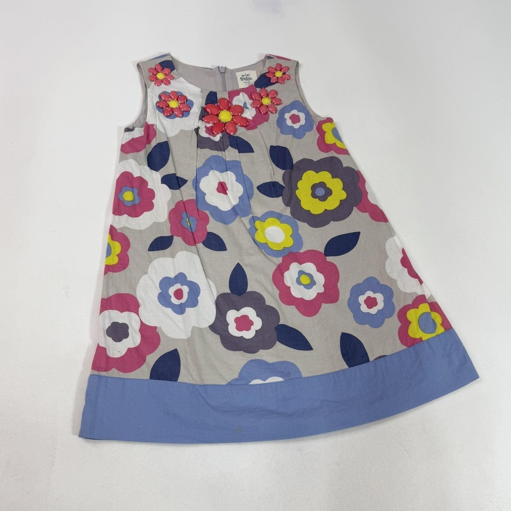 Mini Boden Dress Girls 4-5Y Multicolor Floral Sleeveless Beaded Flower Appliqué